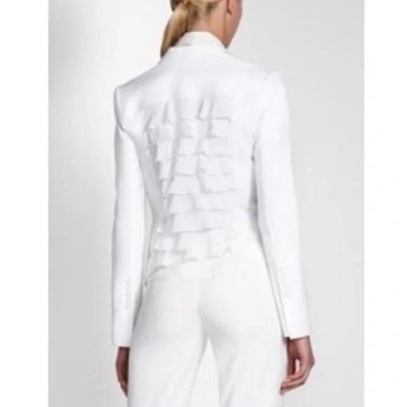 BCBGMaxAzria Adoree Ruffle Back Blazer Off White Ivory Gardenia XS NWOT - Picture 2 of 13